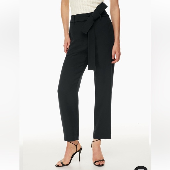 WILFRED / ARITZIA BLACK TIE FRONT HIGH WAISTED BELTED TROUSER PANT SIZE 0 - Picture 6 of 13